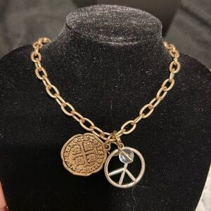 Antique brass boho link necklace